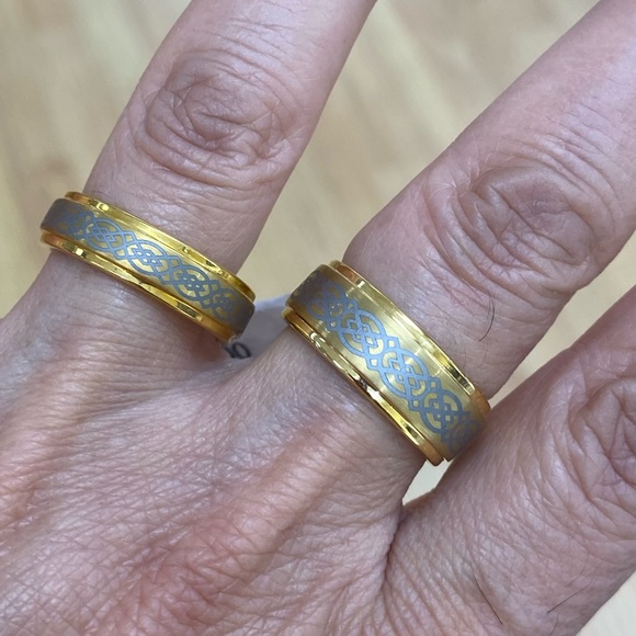 6mm 8mm Men Women Tungsten Ring Gold plated Celtic Knot Ring - Picture 3 of 6